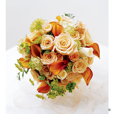 Sweet Peach Rose & Calla Lily Bridesmaid Bouquet